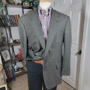 VTG Tommy Hilfiger Men's Two Button Sport Coat Wool Gray Windowpane Size 44L USA